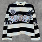 2 Pcs Shirts Co-ords Sume Rugby Diamond Embroidery Stripe Polo Shirt Y2K Retro Classic Unisex Oversized Long Sleeved Shirts Sets