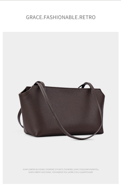 Luxury Women's Genuine Cowhide Leather Mini Shoulder Tote Bag Pebbled Leather Long Strap Underarm Handbag Minimalist Daily Purse