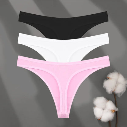 3Pcs/set Cotton Seamless Panties Comfort Underwear for Women Low Waist Breathable Thongs Sexy Solid Sport G-String Soft Lingerie
