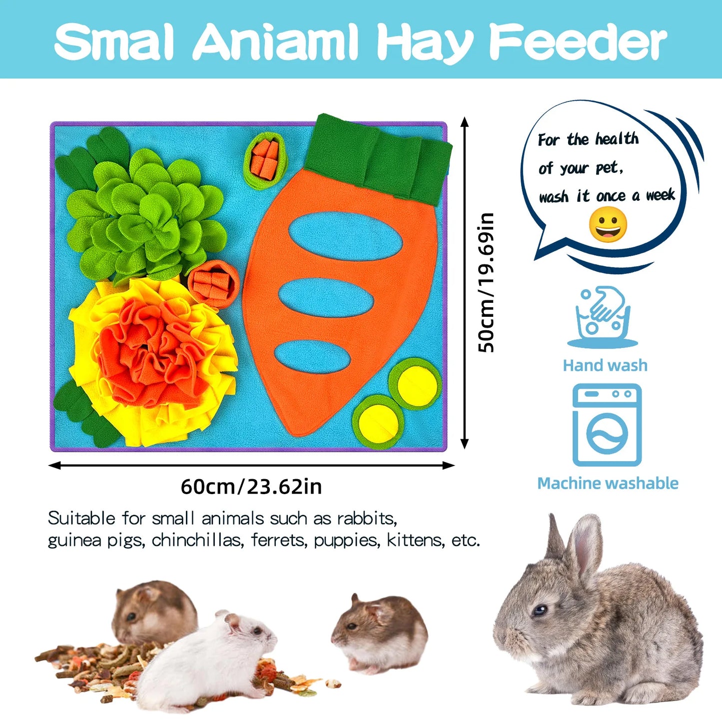 Small Pet Snuffle Mat, Rabbit Foraging Mat, Hamster Scent TrainingBlanket, Slow Feeder for Dogs &Rabbits