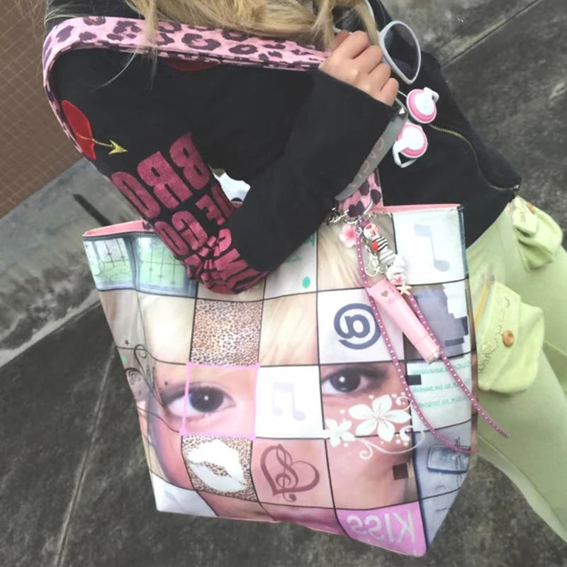 New Creative Women's Tote Bag Trend Face Printing Large Capacity Shoulder Bag Water Proof Hot Girl Handbag Large Shopping Bag