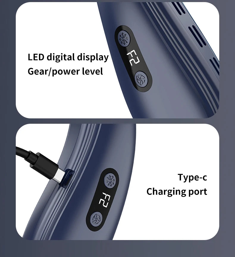 New Portable Neck Fan 5200mAh Neck Air Conditioner Rechargeable Semiconductor Cooling Fan Outdoor Personal Fan Wearable Cooler