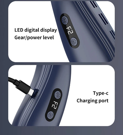 New Portable Neck Fan 5200mAh Neck Air Conditioner Rechargeable Semiconductor Cooling Fan Outdoor Personal Fan Wearable Cooler