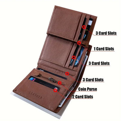 Mens Wallet Genuine Leather RFID Blocking Vintage Vertical Short Credit Card Holder Coin Purse Money Bag Slim Travel Gift