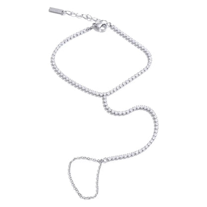 Yhpup Trendy Stainless Steel Zircon Beads Back of Hand Chain Finger Bracelet Fashion Chic Sexy Jewelry Waterproof Wholesale Gift
