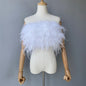 Jaxmonoy New Women Ostrich Feather Tube Spring Summer Sexy Stretch Top Bra Lady Party Wedding Fashion Sleeveless Cropped Top