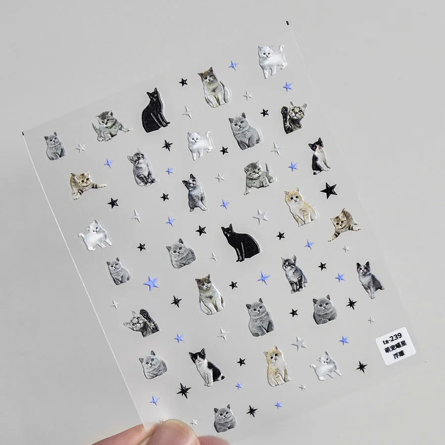 Lovely Animal Graffiti Cat Claw Rabbit Bunny Bear Dog Flower Fruit Dim Sum Candy Sunflower Adhesive 5D Nail Art Stickers Decal