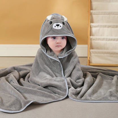 1 Cute Cartoon Animal-Shaped Multifunctional Large Towel for Infants and Toddlers, Made of Soft Coral Fleece Fabric, Polyester Material, Quick-Drying and Water-Absorbent Design, Can Be Used as a Bath Towel, Blanket, or Bathro