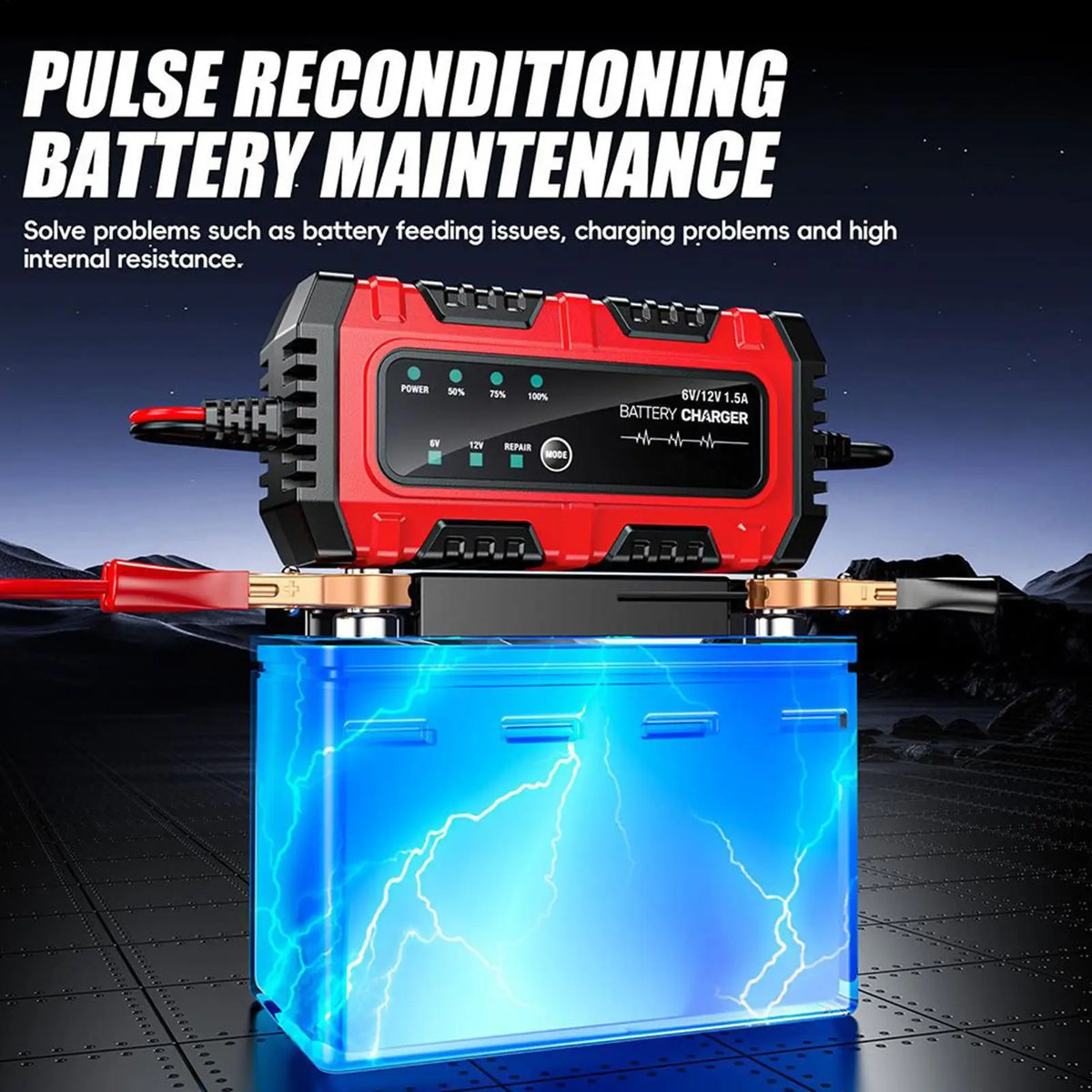 Motorcycle Battery Charger 6V/12V Auto Charging Maintainer Trickle Charger for Car Battery for Boat RV Truck Lawn Mower Golf