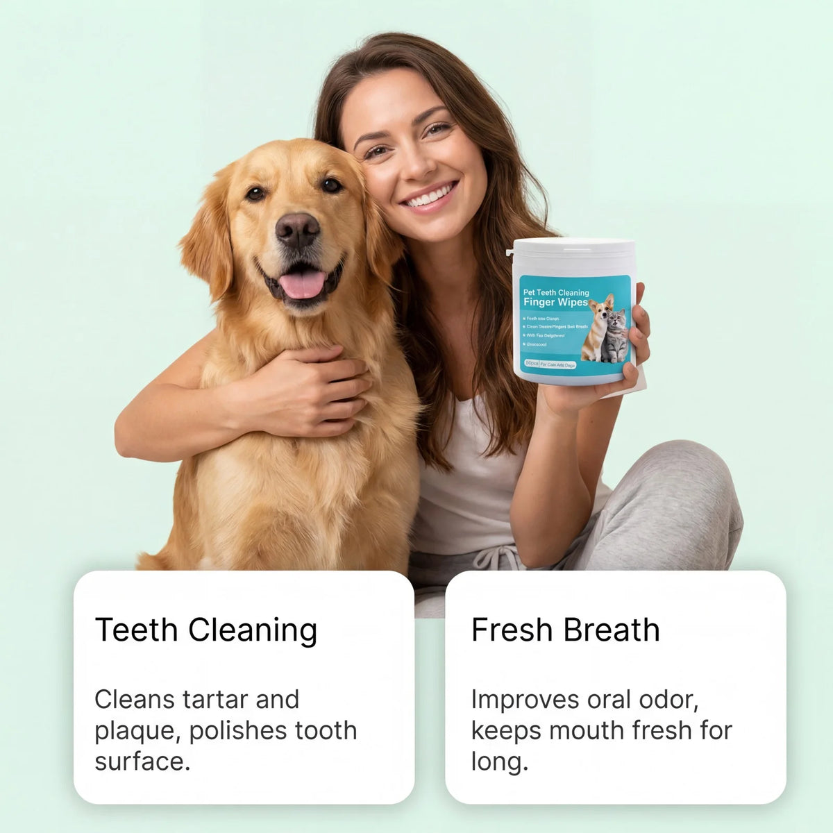 Pet Dental Finger Wipes for Dogs Cats Remove Plaque Tartar Stains Whitening Fresh Breath Disposable Toothbrushing Wipes 50PCS