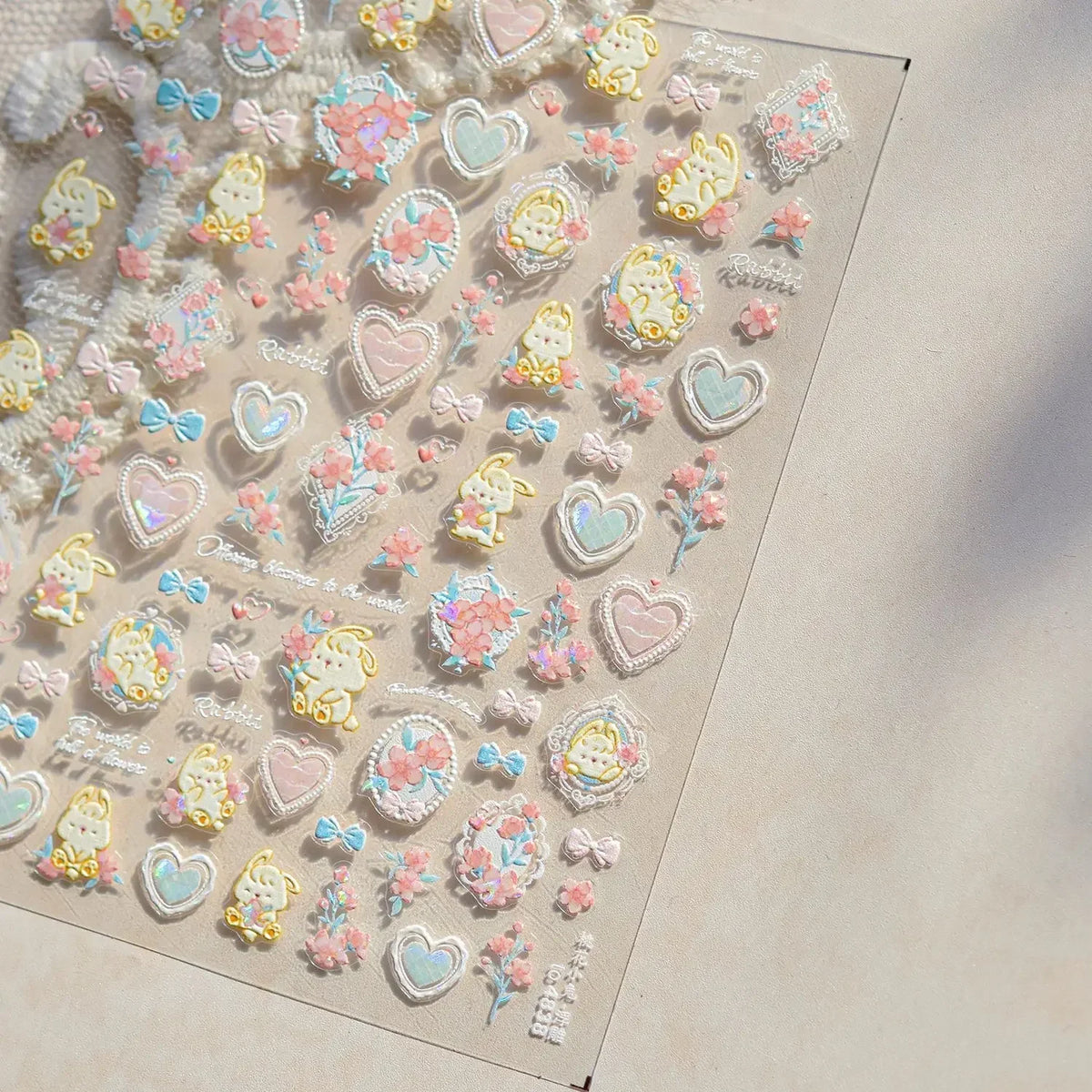 Collage Text English Letter Musical Note Star Graffiti Colorful 5D Love Heart Bowknot Nail Art Sticker Adhesive Manicure Decals