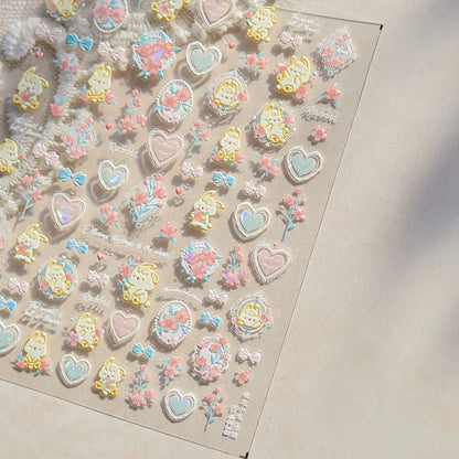 Collage Text English Letter Musical Note Star Graffiti Colorful 5D Love Heart Bowknot Nail Art Sticker Adhesive Manicure Decals