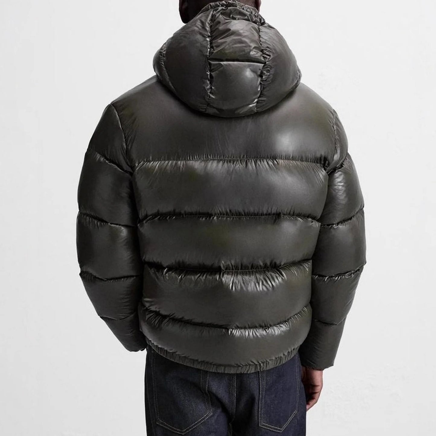 Men'S Down Jacket Casual Solid-Color Hooded Cotton-Padded Jacket Men'S Thickened Winter Warm Coat Loose Pocket Bread Jacket Coat