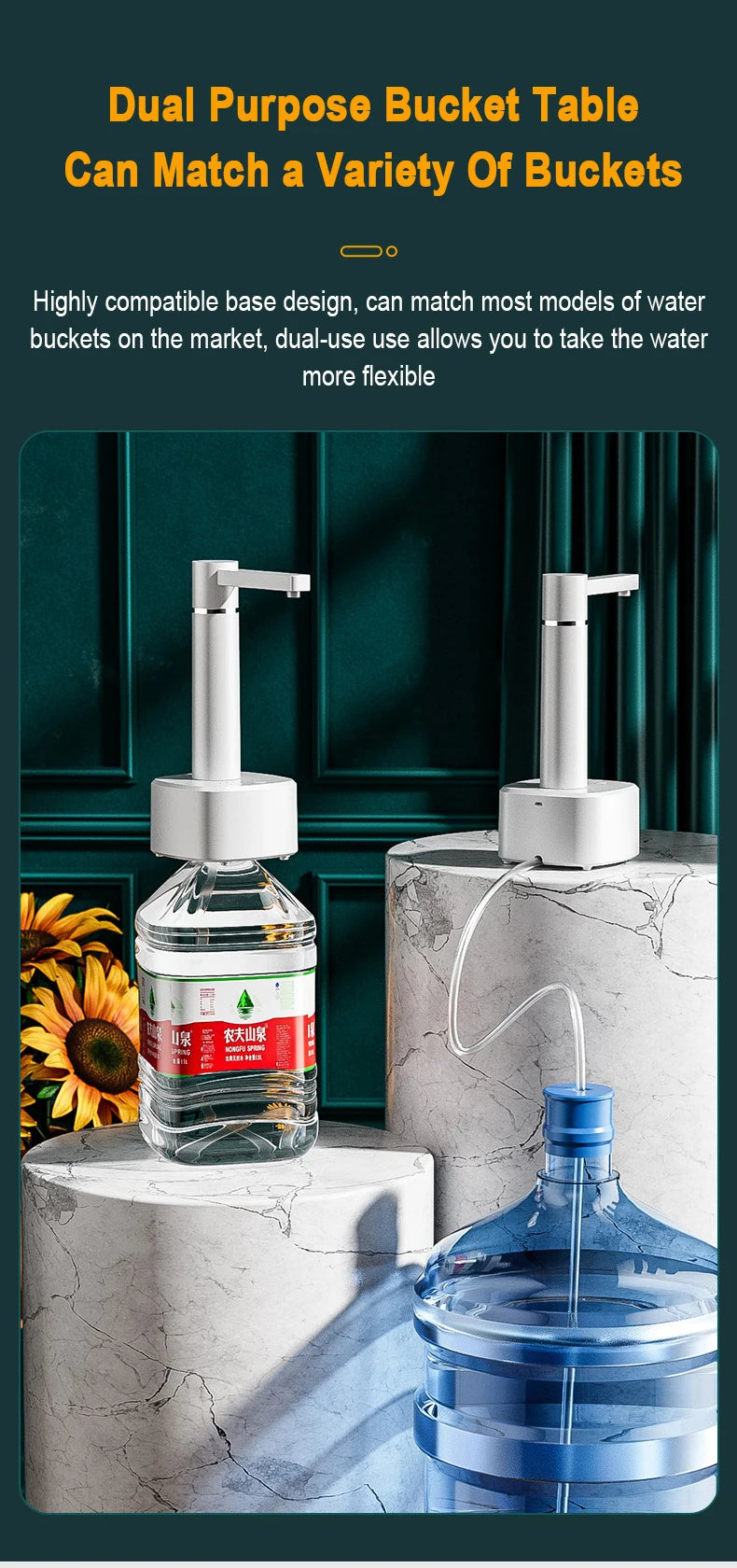 Electric gallon pump desktop water dispenser, rechargeable water bottle pump, automatic water dispenser