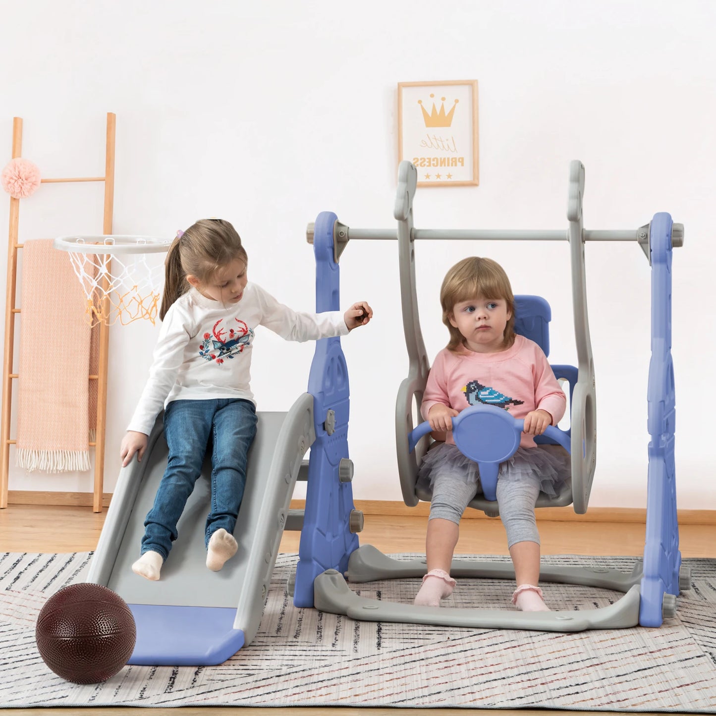 Rosahqnda 4-in-1 Children slide Indoor & Outdoor Outdoor Outdoor Playground for Toddlers Swing 1-6 Years
