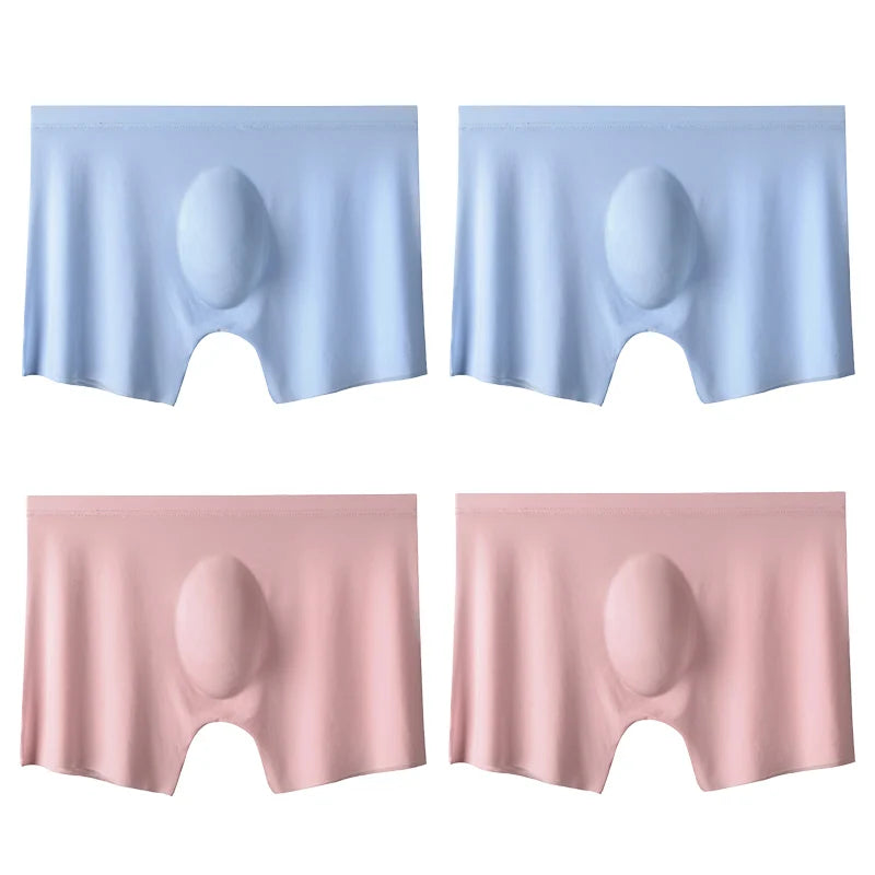 4PCS Men's Ice Silk Ultra-thin Seamless Shorts Sexy Lingerie Solid Breathable Boxers Briefs Men Underpants