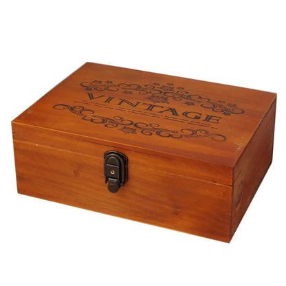 Large Capacity Wooden Storage Box Vintage Exquisite Cosmetics Box with Lock Multi-function Storage Case Collection