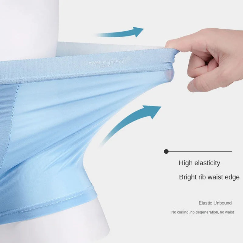 4pcs Boxer Shorts Men's Ice Silk Underwear Male Underpants Breathable Sexy Thin Panties U Convex Lingerie Wholesale Lots L-6XL