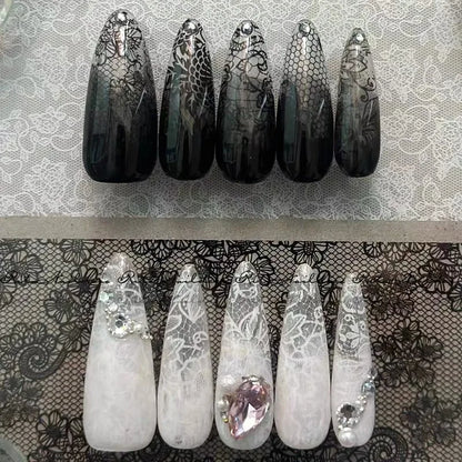Black  White Lace Rose Nails Foil Stickers Black  Flowers Design Manicure Nail Art Transfer Paper Nails Art Decals
