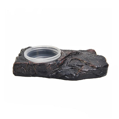 Imitation Stone Resin Rock Feeder Dish Wear Resistant Anti-knock Pet Feeder Ledge with Bowls Wide Mouth Reptile Food Bowl