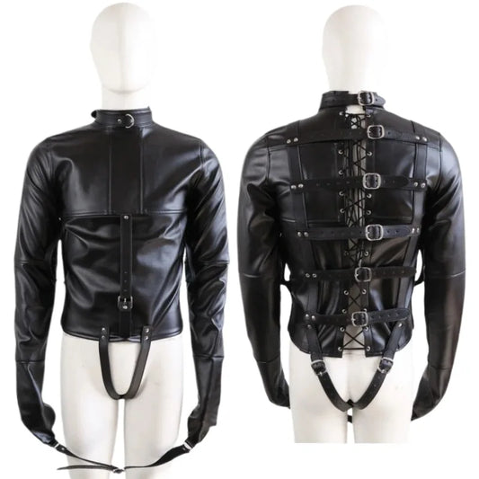 BDSM Leather Lingerie Straitjacket with Crotch Strap BDSM Bondage Body Harness Adult Game Straight Jacket Sex Toys for Women