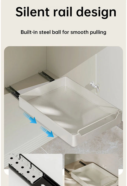 Kitchen Storage Box with Sliding Rail Pull-out Cabinet Storage Rack Spice Pantry Shelves Drawer Kitchen Organizer Basket
