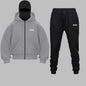 2025 Autumn Winter Men Zippered Hooded Sweatshirt Set - Balakrava Street Fashion Windproof Ninja Letter Design Two-Piece Set