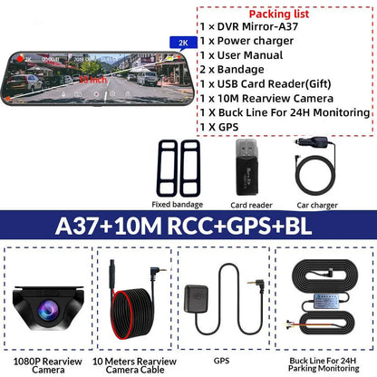 E-ACE 2K Car DVR WIFI GPS Stream Media Mirror Optional 1080P Car Video Camera Night Vision Loop Recording 24H Parking Black Box