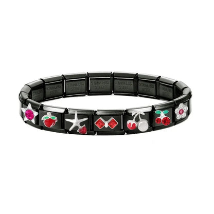 2025 New Original Black Red Stars Love Heart Bows Flower Italian Charm Link Fit 9mm Stainless Steel Jewelry DIY Making Bracelets