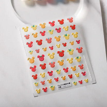 Lovely Red Fruit Strawberry Cherry Bowknot Love Heart Star Silk Ribbon 5D Nail Art Stickers Chic Self Adhesive Manicure Decal