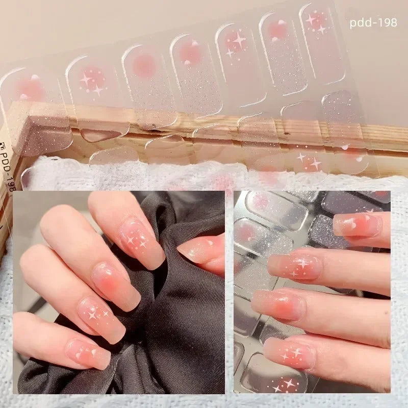 1PC Gel Nail Sticker Patch Slider Flower Gradient Color Back Glue Full Cover Waterproof Gel Nail Sticker UV Lamp Curing Manicur