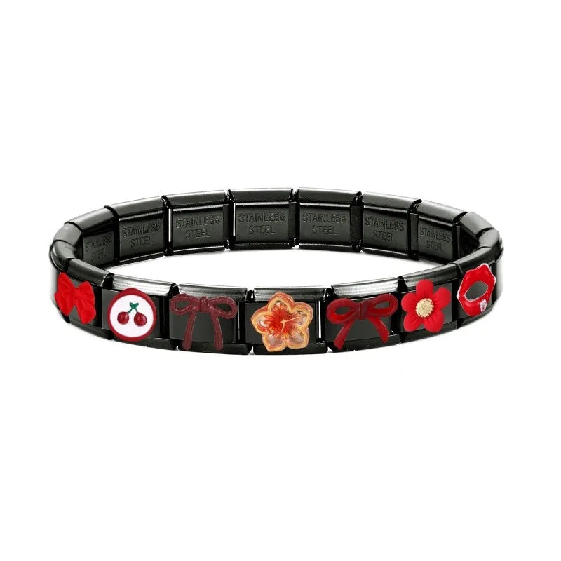 2025 New Original Black Red Stars Love Heart Bows Flower Italian Charm Link Fit 9mm Stainless Steel Jewelry DIY Making Bracelets