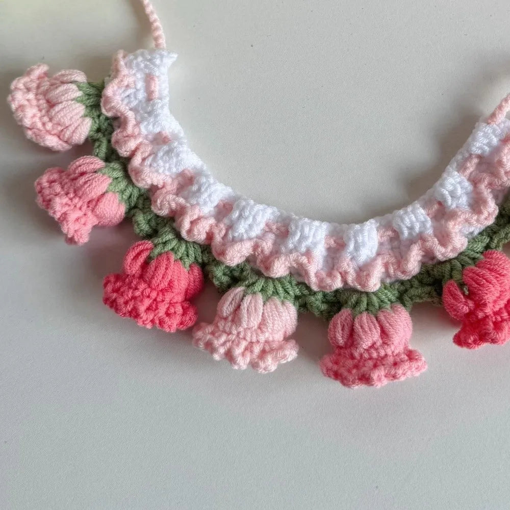 Neck Accessories Orchid Bell Flower Knitted Pet Collar Patchwork Sweet Pet Drool Scarf Lace-up Pet Drool Bib Cats