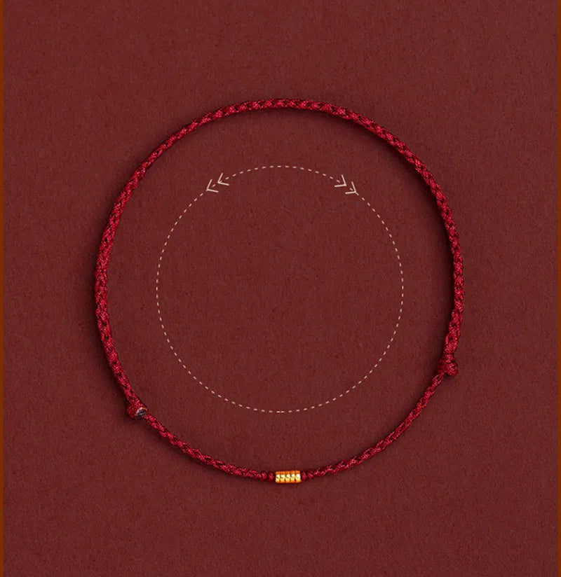 Hand Braided Red Rope Bracelet Copper Lucky Bead Hand Rope Couple Bracelet Simple Buckle Ethnic Original Female Accessory