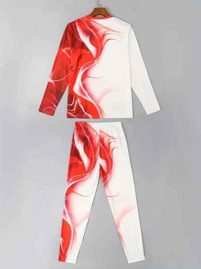 Autumn Casual Men's Long-Sleeve Set Trendy Gradient Print Outdoor Crew Neck Long-Sleeve Top & Casual Pants Two-Piece Set