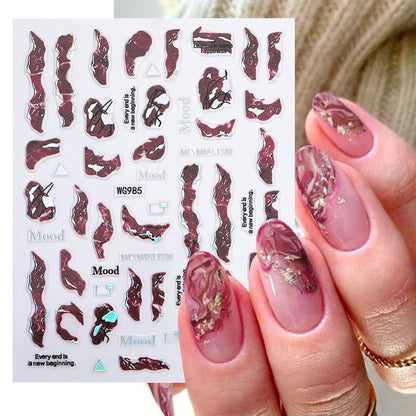 1PCS Marbled Nail Sticker 3D Abstract Lines Sticker Nail Art Supplies Nail Decals Y2K Laser Butterfly Ladies Nail Art Decoration