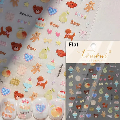5D Cute Rabbit Love Heart Peach Blossom Flower Yellow Nail Art Stickers Bowknot DIY Self Adhesive Rhinestone Manicure Decals