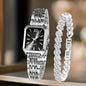2PCS/Set Fashion Rectangle Women Quartz Watch Ladies Roma Dial Wristwatches Rhinestone Bracelet Set Reloj Mujer Girls Clock Gift