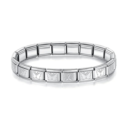Hapiship 2024 Women's Jewelry 9mm Width Itanlian Elastic Star Heart Butterfly Charm Bracelet Fashion Stainless Steel Bangle ST-