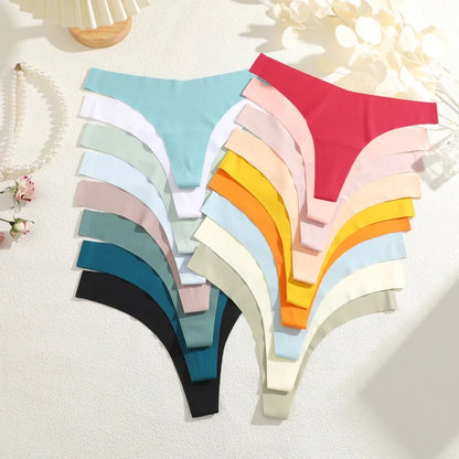 8PCS/Set Women Seamless Ice Silk Thongs Panties Female G-String Breathable Underwear V Waist Sexy Lingerie Ultra Thin Bikini