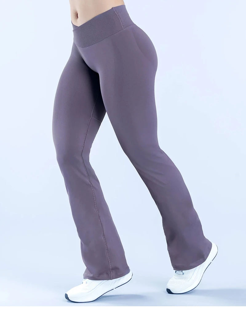 WAREBALL Women Gym Wide-leg Trousers Fitness Sport Pants V Waist Squat Proof Energy Athletic Active Pilates Flared Pants