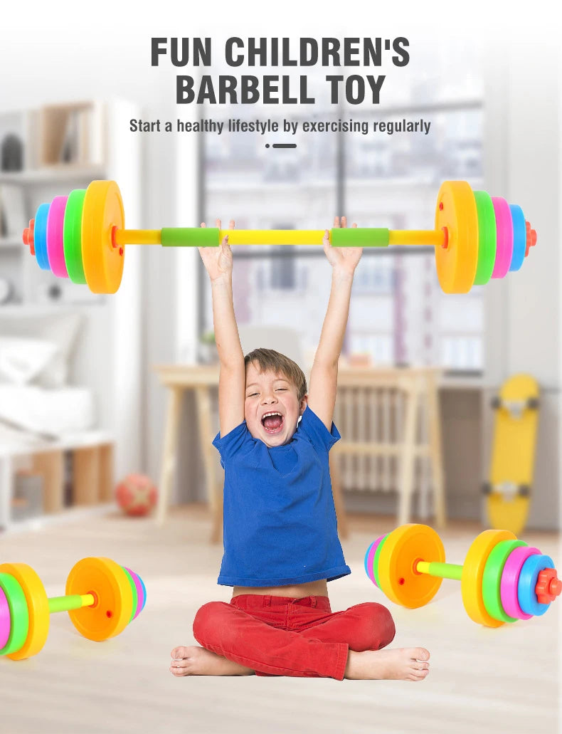 Kids Adjustable Weight Lifting Dumbbell Barbell Set Fitness Exercise Toy Indoor Outdoor Training Activity Play Equipment