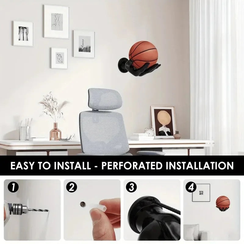 Wall-Mounted Ball Holder Hand Palm Shaped Wall Shelves Display Storage Rack for Basketball Soccer Volleyball Home Decor Crafts