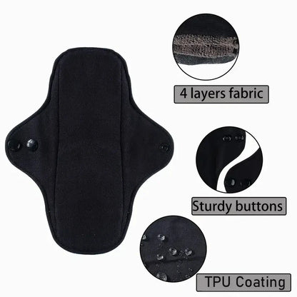 AI2 2PCS Black Pure Cotton Sanitary Pad Reusable Menstrual Pads Heavy Flow Women Menstrual Period Washable Sanitary Napkin