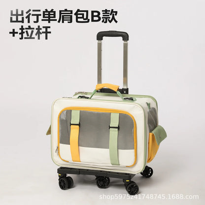 Home Cat Carrier Backpack, Dual-Compartment Pet Trolley, Spacious, Portable, Airline Travel Luggage for Multiple Cats and Dogs
