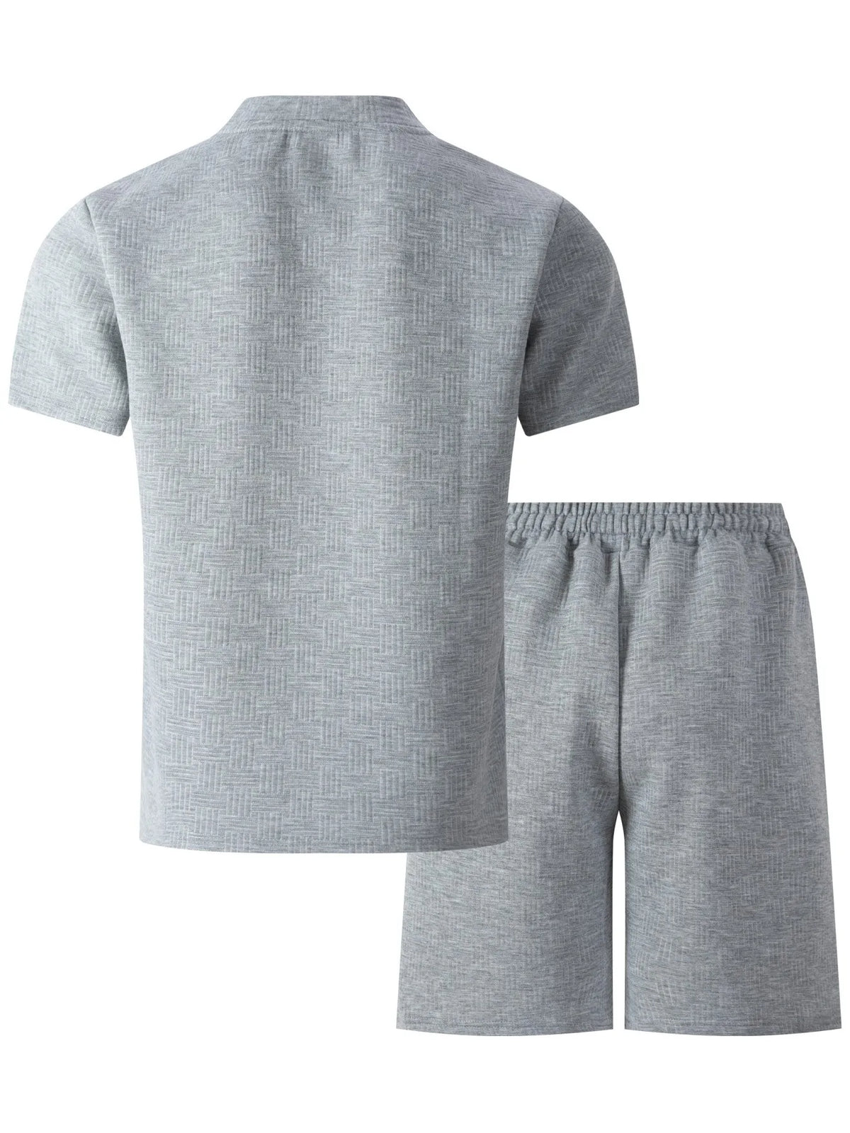 2025 summer new men's suit leisure solid color jacquard round neck fashion all-match short-sleeved T-shirt drawstring shorts set