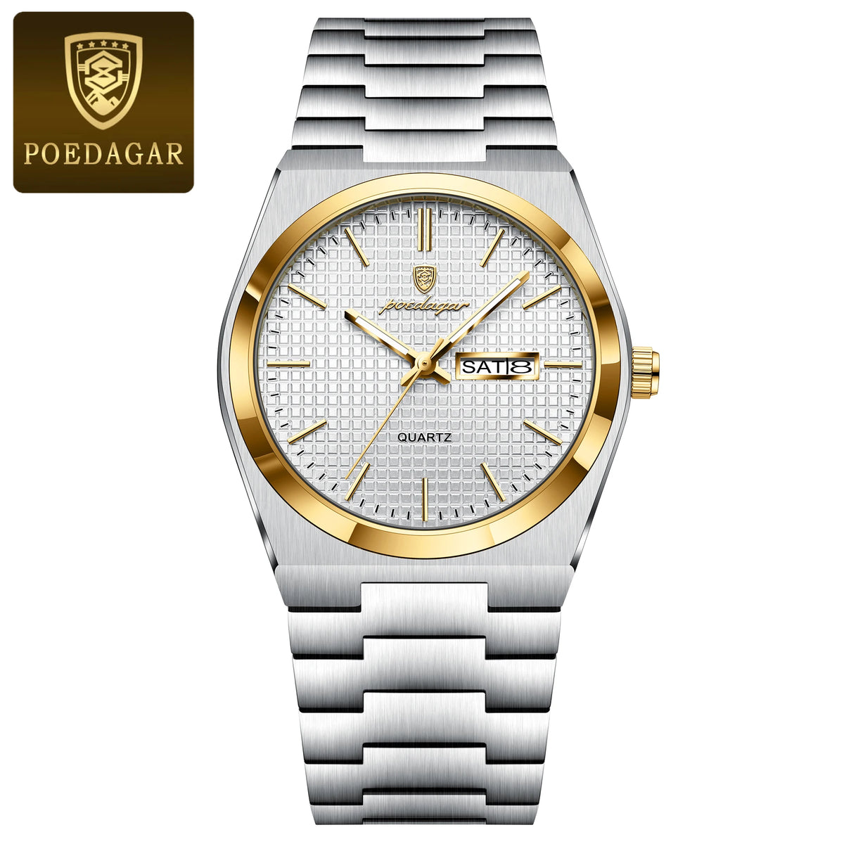POEDAGAR Top Business Man Watch Luminous Waterproof Stainless Steel Men Wristwatch Date Week Quartz Fashion Casual Men's Watches