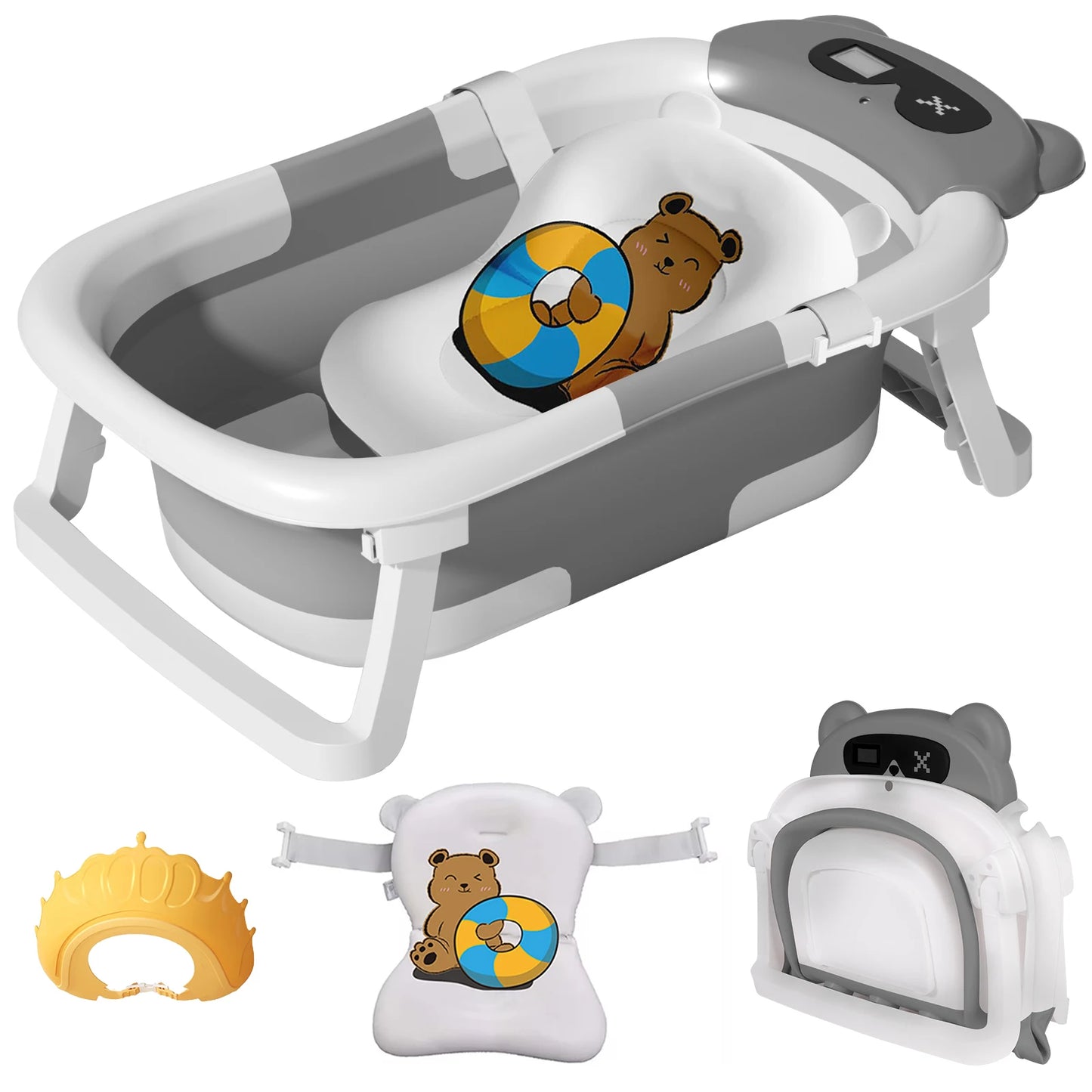 Eco-friendly Baby Bath with Temperature Indicator,Foldable Baby Bathtub for Newborn Baby Bath Tub,Infant Bath Tub with bath mat