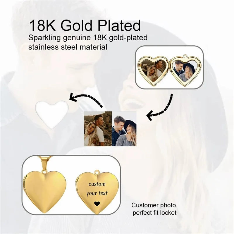 Personalized Locket Necklace for Women Custom Photo Heart Pendant Necklace Customized Picture Lockets Necklaces Birthday Gifts