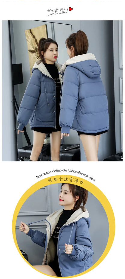 Women's Thickened Cotton Jacket Bread Style Loose Fit Short Coat Winter Outerwear Korean Version Student Friendly Zipper Closure